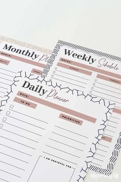 two daily planner pages on top of each other with the words, weekly and daily written in