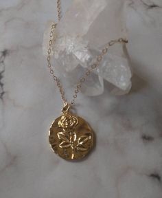 Dainty and Pretty Flower Coin Style Necklace, 14Kt Gold Filled Chain & Pendant. 14k Gold-filled Birth Flower Jewelry, Rose Gold Flower-shaped 14k Gold Filled Jewelry, 14k Gold Filled Flower Necklace, 14k Gold-filled Flower Necklace, Dainty Rose-colored Flower-shaped Jewelry, Dainty Gold Flower-shaped Jewelry, 14k Gold Flower Pendant With Rose Design, 14k Gold Rose Design Flower Pendant Jewelry, 14k Gold Jewelry With Rose Design Flower Pendant