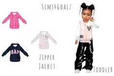 three different types of clothing for toddlers with names on the front and back side