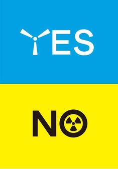 two signs with the words yes and no in white on blue, yellow and green