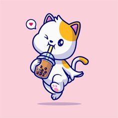 a cartoon cat with a drink in its hand