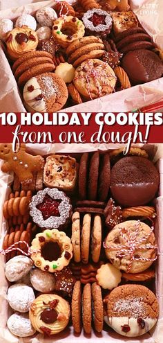 a box filled with lots of different types of cookies