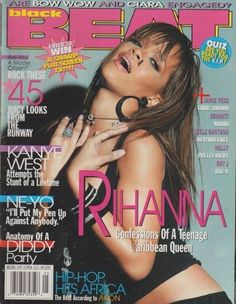 a magazine cover with a woman in black top on it's front and bottom