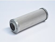 an air filter is shown on a white surface, with the top section showing it's metal finish