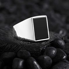 OTTASILVER Mens Onyx Stone 925 Sterling Silver Ring Onyx Stone, Black Onyx, 925 Sterling Silver Ring, Apple Watch, Onyx, Silver Rings, 925 Sterling Silver, Pure Products, Sterling Silver