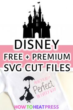 the silhouette of a castle with text overlay that reads disney free and premium svg cut files how to heat press