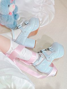 Elevate your style with these stunning buckle ankle strap blue rhinestoned bowknot Jirai Kei platform high heels. These shoes feature a captivating blue hue adorned with sparkling rhinestones and charming bowknots, embodying the essence of Jirai Kei fashion. The secure buckle ankle straps ensure a comfortable fit, while the platform heel adds height and a touch of elegance. Perfect for Lolita and kawaii enthusiasts, these high heels are a must-have addition to your wardrobe, offering a blend of Blue High Heels With Bow, Blue Open Toe Heels With Bow, Blue Heels With Bow, Jirai Kei Fashion, Kei Fashion, Jirai Kei, Shoes Outfit Fashion, Cute Dress Outfits, Kawaii Style