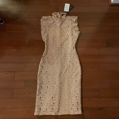 Gorgeous Zara High Neck Lace Midi Dress With Ruffle Sleeves In A Beautiful Light Tan Toffee Color Size Xs. Is Lined With An Internal Slip. New With Tags And Retail Price Is $100. See Photos For Measurements. Beige Stretch Lace Dress, Beige Lace Mini Dress With Ruffles, Fitted Brown Midi Dress With Ruffles, Feminine Fitted Neutral Midi Dress, Fitted Feminine Neutral Midi Dress, Beige Lace Mini Dress Of Midi Length, Beige Lace Midi Mini Dress, Beige Ruffled Dress For Night Out, Zara Sleeveless Lace Midi Dress