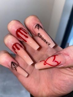 Red Rum Nails Halloween, Red And White Halloween Nails, Glow In The Dark Halloween Nails, Beginners Nails, Purple Halloween Nails, Pink Halloween Nails, Halloween Nails Ideas, Extra Nails, Accent Nail Designs