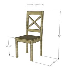 a wooden chair with measurements for the seat