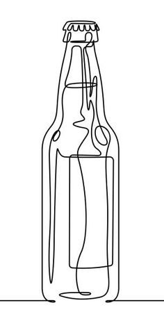 a line drawing of a beer bottle on a white background, with the lid open