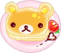 a teddy bear with a rose in its hand on a paper plate that is pixeled