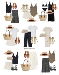 Black Tan And White Outfit, Parisian Summer Outfits 2023, Summer Everyday Outfits 2023, Spring Italian Outfits, Minimalist Summer Wardrobe, Outfits For Mexico, Mode Tips, Capsule Wardrobe Outfits, Fashion Capsule Wardrobe