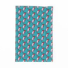 a teal blue and red pattern with lightning bolt on it