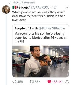 a man is combing his son's hair in an airport with the caption people of earth