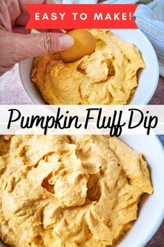 pumpkin fluff dip in a white bowl with text overlay that reads easy to make