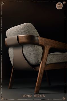 an image of a modern chair with wood and fabric upholstered on the back