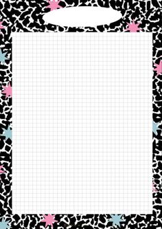 a black and white frame with pink, blue and green stars in the center on a leopard print background