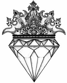 a drawing of a diamond with a crown on top