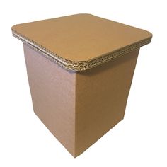 a brown cardboard box with an intricate design on the lid and sides, sitting upright