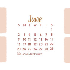 a calendar with the date june and dates for each month on it, in pastel tones