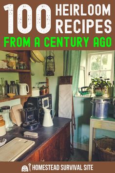 there is a kitchen with many items on the counter and in the background are pots, pans, and other things