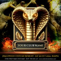 a poster for a halloween party with an image of a snake on it's chest