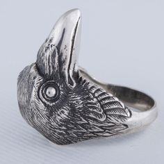 Raven Natural Sterling Silver Ring | Handcrafted - vkngjewelry Raven Symbol, Two Ravens, Huginn And Muninn, God Of Wisdom, Raven Jewelry, Paw Ring, Viking Ring, Mens Rings, The Vikings