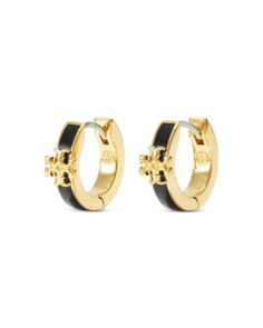 Tory Burch Kira Enamel Huggie Hoop Earrings in 18K Gold Plated Designer Gold Jewelry With Gold-tone Hardware, Designer Yellow Gold Jewelry With Gold-tone Hardware, Gold Enamel Hoop Jewelry, Designer Small Hoop Gold Earrings, Luxury Black Jewelry With Gold-tone Hardware, Elegant Black Jewelry With Gold-tone Hardware, Designer Yellow Gold Hoop Jewelry, Gold Enamel Hoop Huggie Earrings, Designer Small Hoop Yellow Gold Jewelry