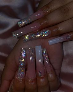 Nail Winter, Silver Glitter Nails, Glitter Nails Acrylic, Pink Glitter Nails, Ombre Nails Glitter