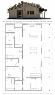 the floor plan for a small cabin with lofts and living areas, including an office area