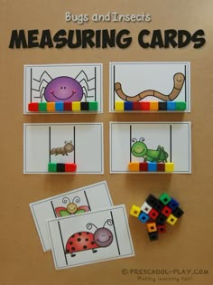 bug and insect measuring cards for kids to practice their counting skills with the help of colored blocks