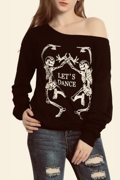 LuFeng Women's Christmas Halloween Off Shoulder Skeleton Printing Funny T-Shirt Long Sleeve Sweatshirts Pullover Tops at Amazon Women’s Clothing store Dd Bra Size, Skeleton Sweater, Dancing Skeleton, Halloween Long Sleeve, Skeleton Print, Funny T Shirt, Christmas Women