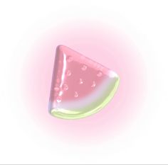 a slice of watermelon on a pink and white background with bubbles in it