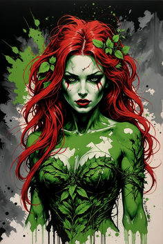 a woman with red hair and green makeup