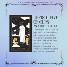 an image of a book cover with the title, upright five of cups as a love coup