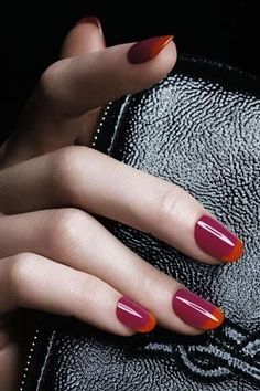 Strawberry red with persimmon orange tips. #nails #mani #nailart Coloured French Manicure, Nagellack Trends, Nails Desing, Red And Orange, Hot Nails