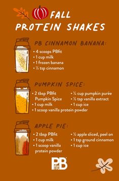 Fall Protein Shakes Psl Protein Shake, Fall Protein Smoothie, Pumpkin Peanut Butter Smoothie, Fall Protein Shake Recipes, Protein Shake Recipes Breakfast, Healthy High Protein Shakes, Smoothie Recipes Fall, Healthy Fall Smoothies, Oatmeal Smoothie Recipes Protein Shakes