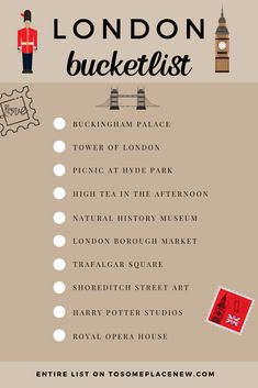 the london bucket list is shown in this image