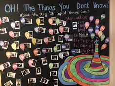 a bulletin board with pictures and words on it that say oh the things you don't know