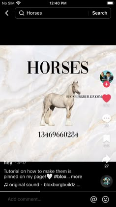 a horse is shown on an iphone screen with the caption'horses'below it