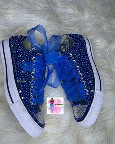 WOMEN Blue Bling Converse All Star Chuck Taylor Sneakers LOW TOP - Etsy Blue Rhinestone Shoes, Bling Shoes Sneakers, Bedazzled Converse, Bling Sneakers, Quinceanera Shoes, Graduation Shoes, Wedding Ides, Bedazzled Shoes, Bling Converse