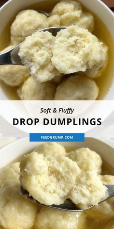 two bowls filled with dumplings on top of a table