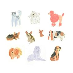 an image of dogs painted in watercolors on the white paper with pastel colors