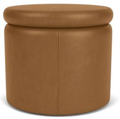 a brown leather ottoman with rounded top