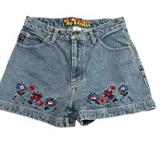 Vintage No Excuses High Rise Denim Jean Shorts Embroidered Floral -Medium Wash -5 Pocket  -Embroidered Flowers -Zip/Button Closure -100% Cotton -Size 9/10 Excellent Preowned Condition, No Flaws Noted Casual Denim Jean Shorts With Floral Embroidery, Embroidered Medium Wash Denim Jean Shorts, Embroidered Medium Wash Short Jeans, Medium Wash Embroidered Short Jeans, Embroidered Short Jeans In Medium Wash, Embroidered Short Cut Jeans In Medium Wash, Embroidered Short Length Medium Wash Jeans, Embroidered Short Length Jeans In Medium Wash, Embroidered Medium Wash Denim Shorts