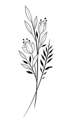 a black and white drawing of some flowers