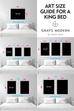 the size guide for a king bed is shown in four different positions, including two beds and