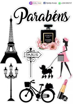 the paris sticker sheet is shown in black and white