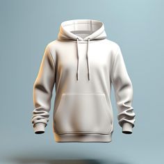 a white hoodie is shown on a blue background, with no image to describe